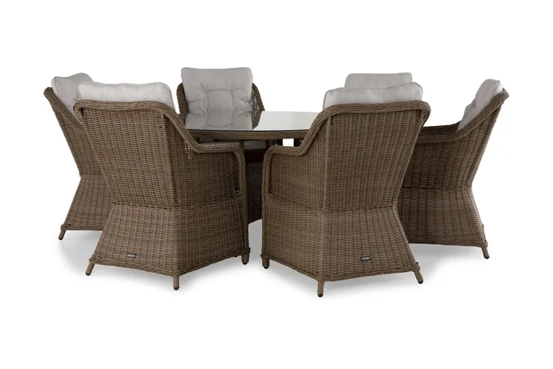 Ruokailuryhmä Marcus Ø140 + 6 nojatuolia + pehmusteet, Luonnonväri