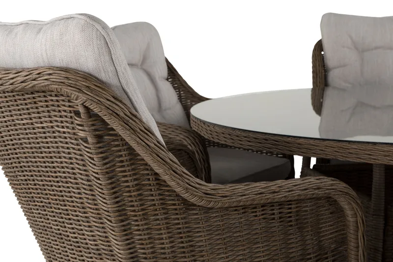 Ruokailuryhmä Marcus Ø140 + 6 nojatuolia + pehmusteet - Luonnonväri - Puutarhakalusteet - Ulkoryhmä - Ruokailuryhmät ulos