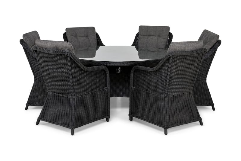 Ruokailuryhmä Marcus Ø140 + 6 Nojatuolia + pehmusteet, Musta