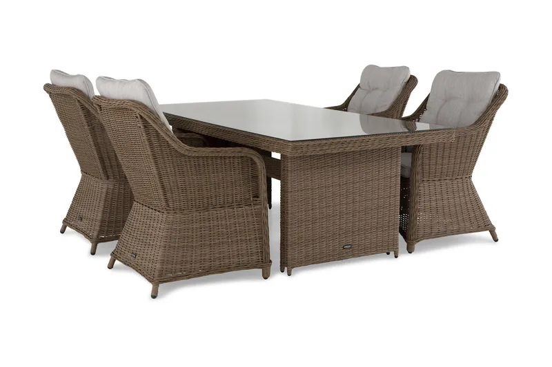 Ruokailuryhmä Marcus + 4 nojatuolia + pehmusteet - Luonnonväri - Puutarhakalusteet - Ulkoryhmä - Ruokailuryhmät ulos