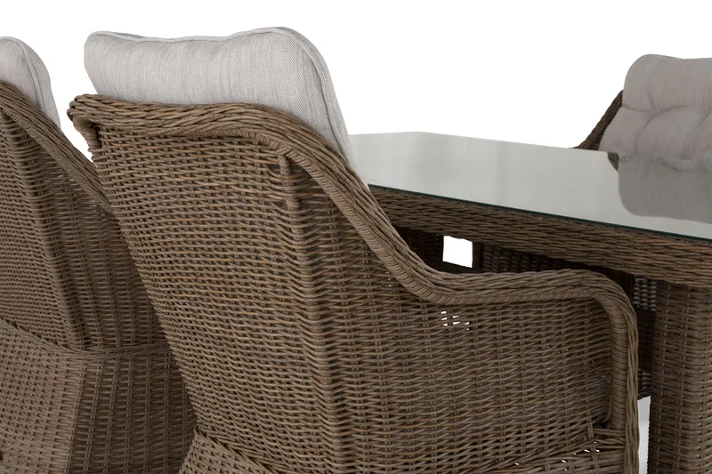 Ruokailuryhmä Marcus + 4 nojatuolia + pehmusteet - Luonnonväri - Puutarhakalusteet - Ulkoryhmä - Ruokailuryhmät ulos