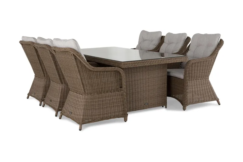 Ruokailuryhmä Marcus + 6 nojatuolia + pehmusteet - Luonnonväri - Puutarhakalusteet - Ulkoryhmä - Ruokailuryhmät ulos