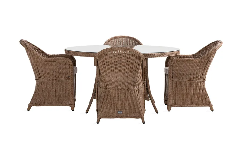 Ruokailuryhmä Marcus 140 cm Pyöreä 4 Light tuolia Pehmusteet - Puutarhakalusteet - Ulkoryhmä - Ruokailuryhmät ulos