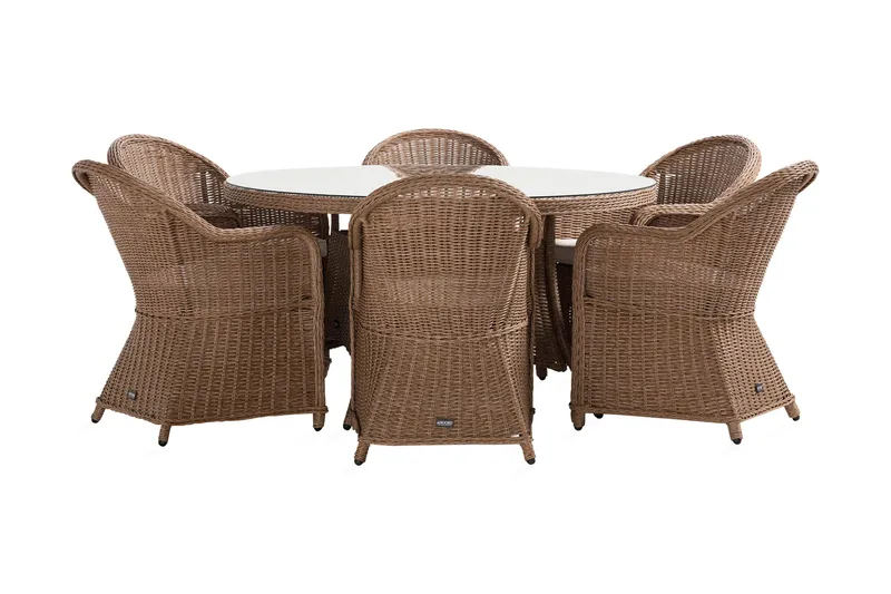 Ruokailuryhmä Marcus 140 cm Pyöreä 6 Light tuolia Pehmusteet - Puutarhakalusteet - Ulkoryhmä - Ruokailuryhmät ulos