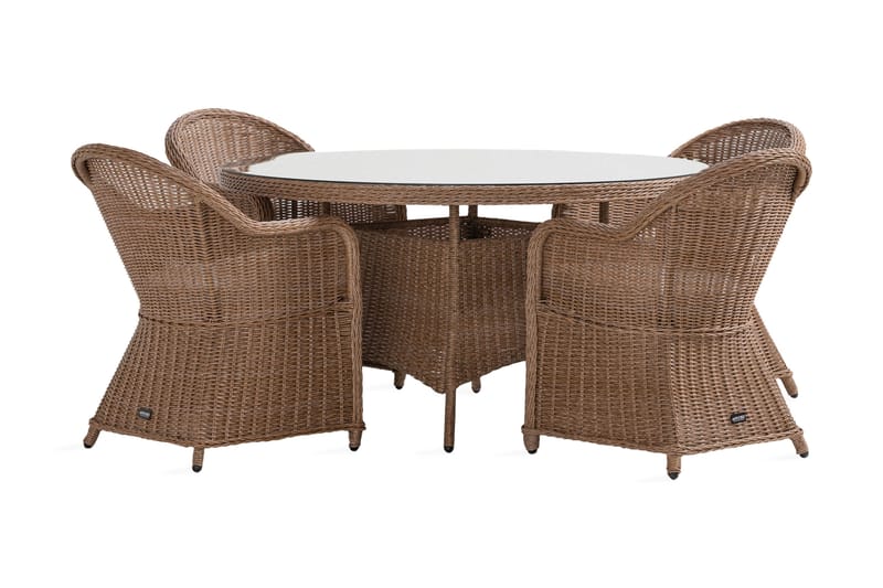 Ruokailuryhmä Marcus 140 cm Pyöreä 4 Light tuolia Pehmusteet - Puutarhakalusteet - Ulkoryhmä - Ruokailuryhmät ulos