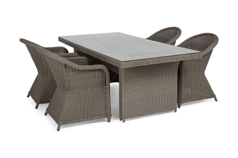 Ruokailuryhmä Marcus 200 + 4 Marcus Light tuolia + pehmustee - Harmaa - Puutarhakalusteet - Ulkoryhmä - Ruokailuryhmät ulos