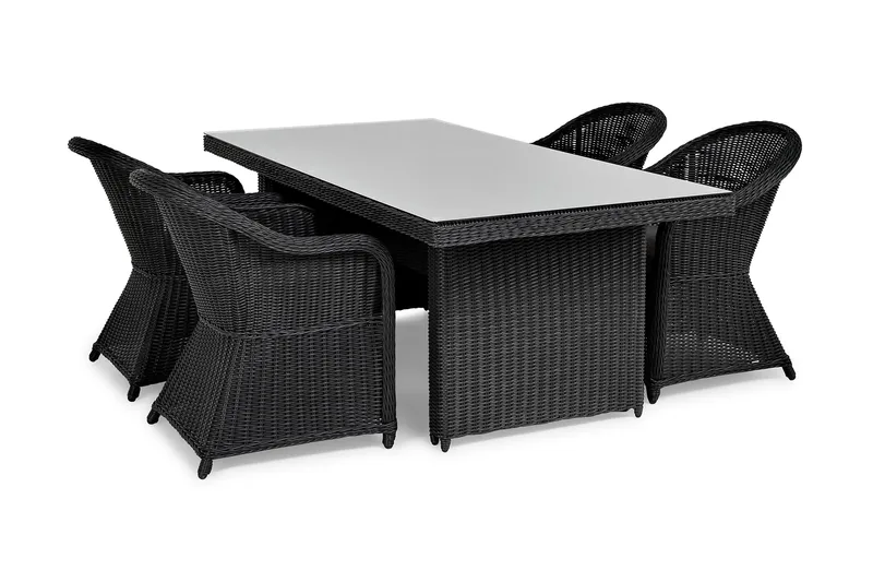 Ruokailuryhmä Marcus 200 + 4 Marcus Light tuolia + pehmustee - Musta - Puutarhakalusteet - Ulkoryhmä - Ruokailuryhmät ulos