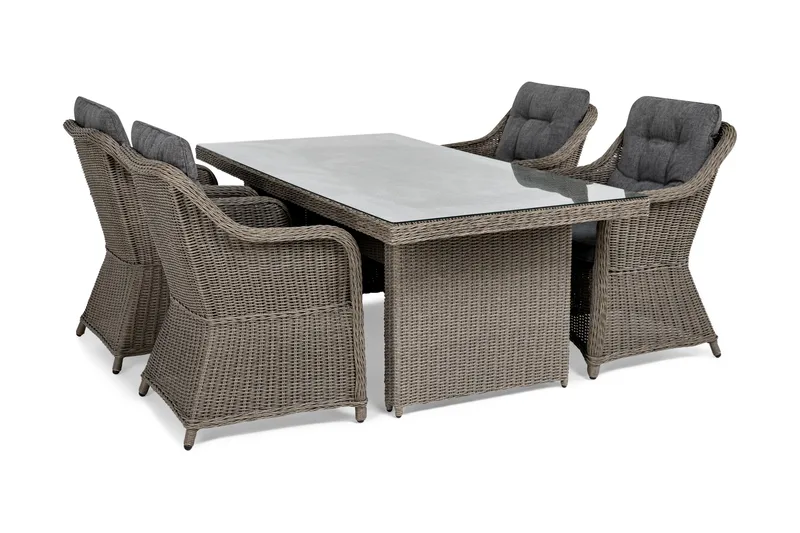 Ruokailuryhmä Marcus 200 + 4 Nojatuolia + pehmusteet - Harmaa - Puutarhakalusteet - Ulkoryhmä - Ruokailuryhmät ulos