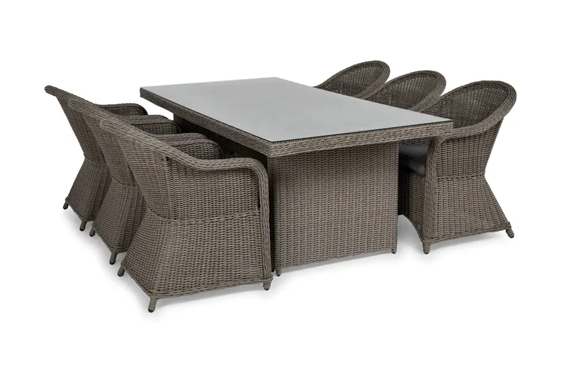 Ruokailuryhmä Marcus 200 + 6 Marcus Light tuolia + pehmustee - Harmaa - Puutarhakalusteet - Ulkoryhmä - Ruokailuryhmät ulos