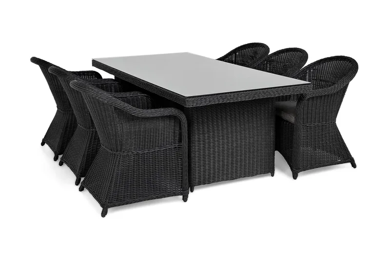 Ruokailuryhmä Marcus 200 + 6 Marcus Light tuolia + pehmustee - Musta - Puutarhakalusteet - Ulkoryhmä - Ruokailuryhmät ulos