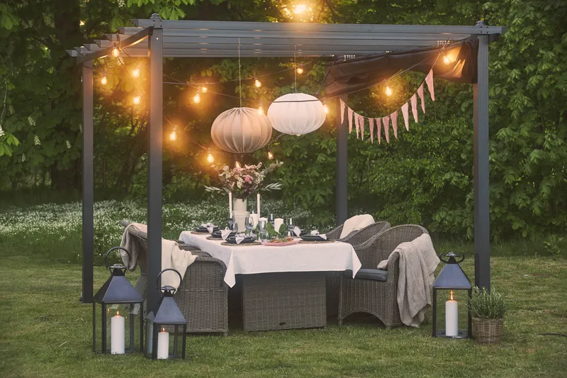 Ruokailuryhmä Marcus 200 + 6 Marcus Light tuolia + pehmustee - Harmaa - Puutarhakalusteet - Ulkoryhmä - Ruokailuryhmät ulos