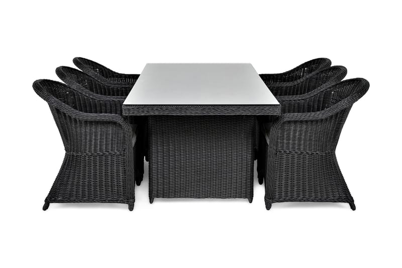 Ruokailuryhmä Marcus 200 + 6 Marcus Light tuolia + pehmustee - Musta - Puutarhakalusteet - Ulkoryhmä - Ruokailuryhmät ulos