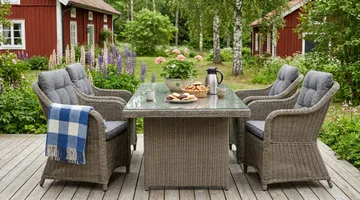 Ruokailuryhmä Marcus 200 + 4 Nojatuolia + pehmusteet - Harmaa - Puutarhakalusteet - Ulkoryhmä - Ruokailuryhmät ulos