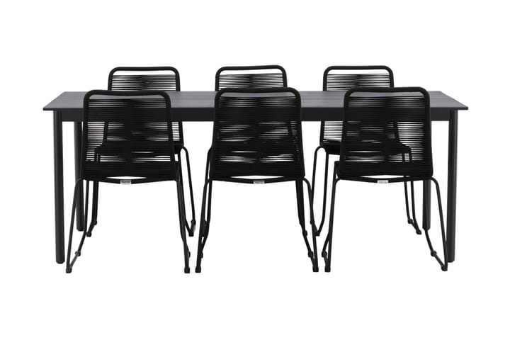 Ruokailuryhmä Modena 200 cm 6 pinottavaa tuolia Musta - Venture Home - Ruokailuryhmät ulos