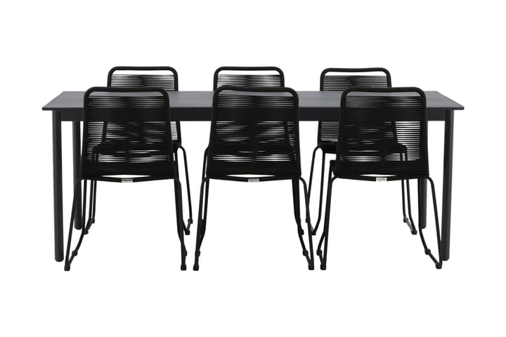 Ruokailuryhmä Modena 200 cm 6 pinottavaa tuolia Musta - Venture Home - Ruokailuryhmät ulos