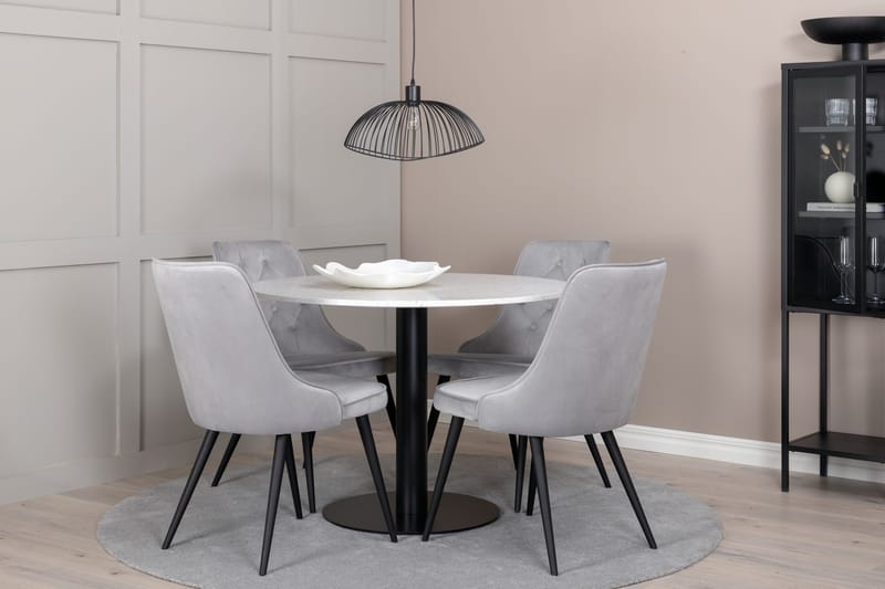 Ruokailuryhmä Razzia Pyöreä 106 cm 4 Velvet Lyx tuolia, Valkoinen/Musta