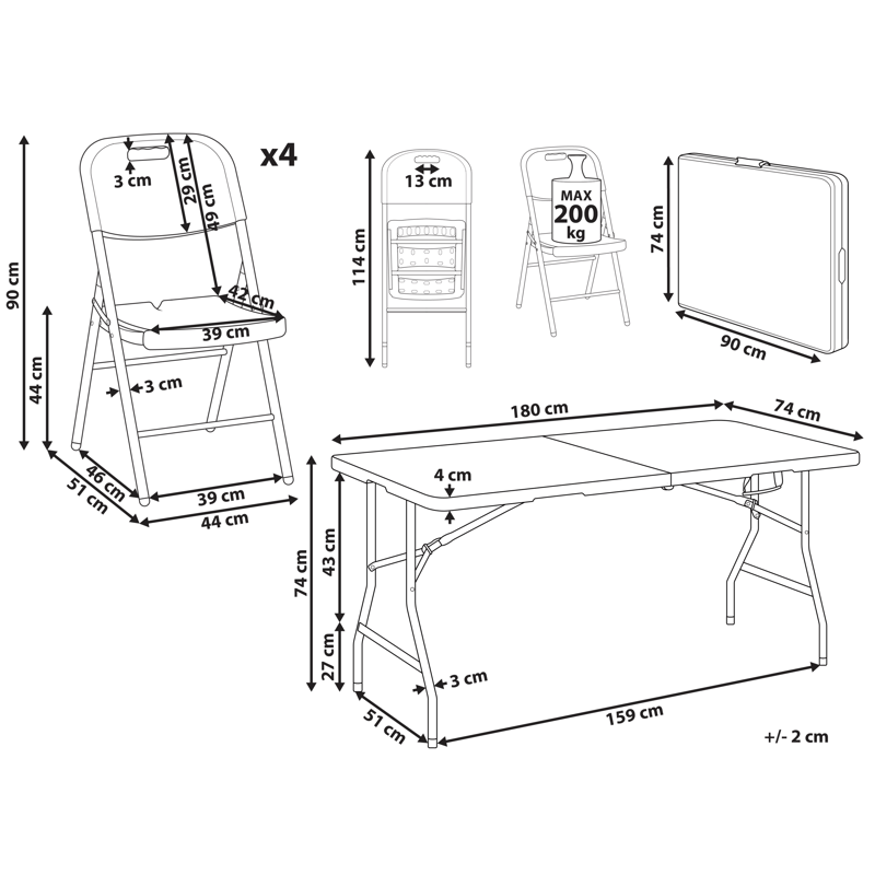 Ruokailuryhmä ulos 4-istuttava Cugnoli taitettava - Valkoinen/hopea - Puutarhakalusteet - Ulkoryhmä - Ruokailuryhmät ulos