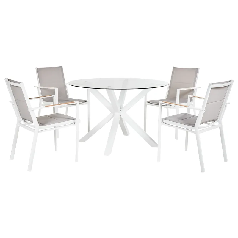 Ruokailuryhmä ulos 4-istuttava Maletto/Busseto, valkoinen/harmaa/läpinäkyvä/ruskea