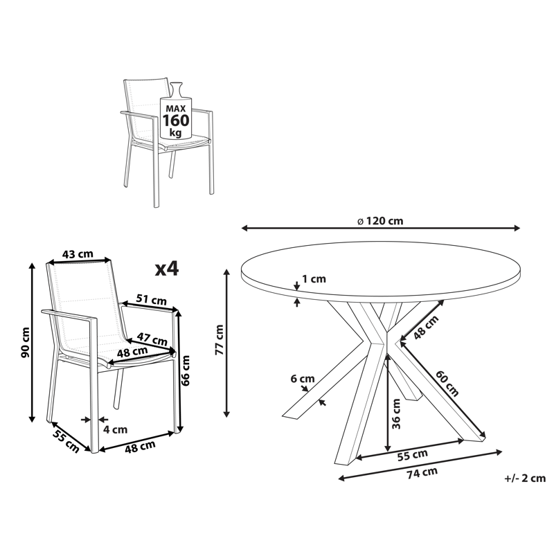 Ruokailuryhmä ulos 4-istuttava Maletto/Busseto - valkoinen/harmaa/läpinäkyvä/ruskea - Puutarhakalusteet - Ulkoryhmä - Ruokailuryhmät ulos