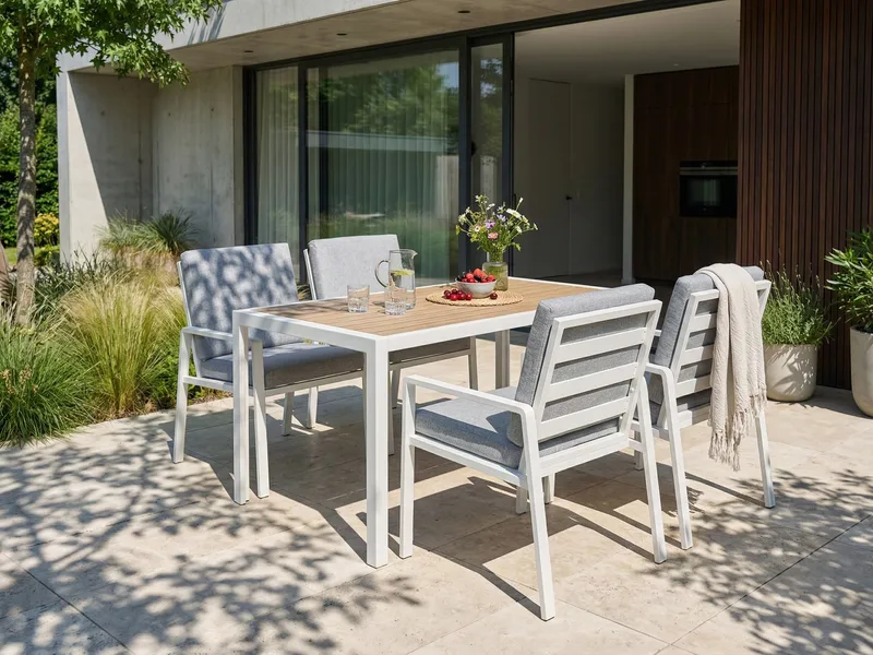 Ruokailuryhmä ulos 4-istuttava Visso - valkoinen/harmaa/beige - Puutarhakalusteet - Ulkoryhmä - Ruokailuryhmät ulos