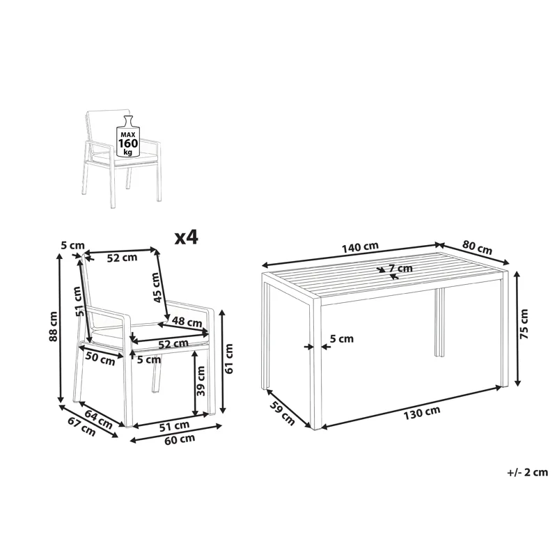 Ruokailuryhmä ulos 4-istuttava Visso - valkoinen/harmaa/beige - Puutarhakalusteet - Ulkoryhmä - Ruokailuryhmät ulos