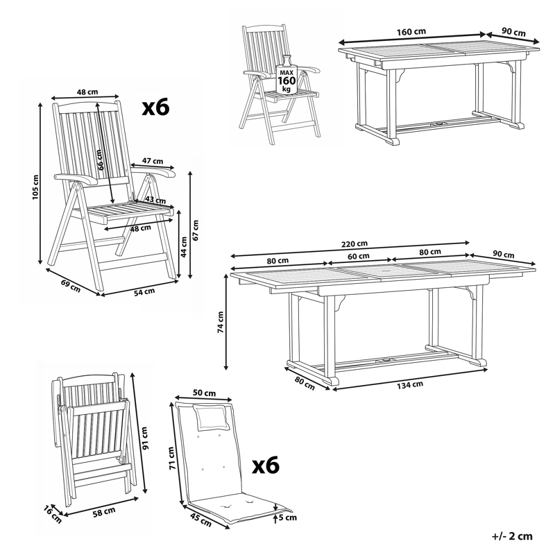Ruokailuryhmä ulos 6-istuttava Amantea Premium akaasiapuu - Ruskea/Vihreä - Puutarhakalusteet - Ulkoryhmä - Ruokailuryhmät ulos