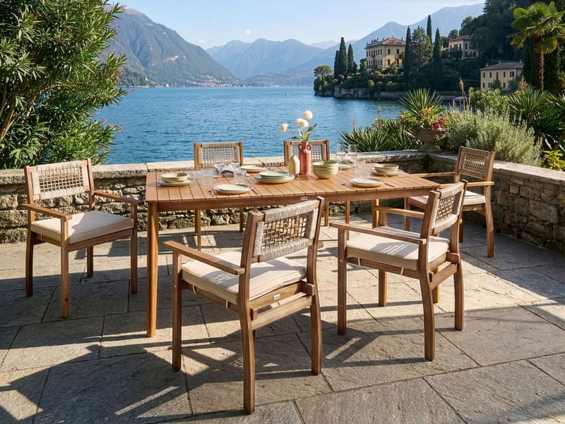 Ruokailuryhmä ulos 6-istuttava Jaco/Sumirago akaasiapuu - ruskea - Puutarhakalusteet - Ulkoryhmä - Ruokailuryhmät ulos