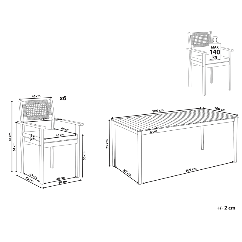 Ruokailuryhmä ulos 6-istuttava Jaco/Sumirago akaasiapuu - ruskea - Puutarhakalusteet - Ulkoryhmä - Ruokailuryhmät ulos