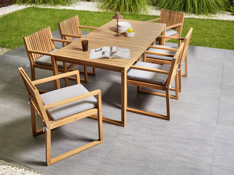 Ruokailuryhmä ulos 8-istuttava Sassari Premium pehmusteilla akaasiapuu - Ruskea/Harmaa - Puutarhakalusteet - Ulkoryhmä - Ruokailuryhmät ulos