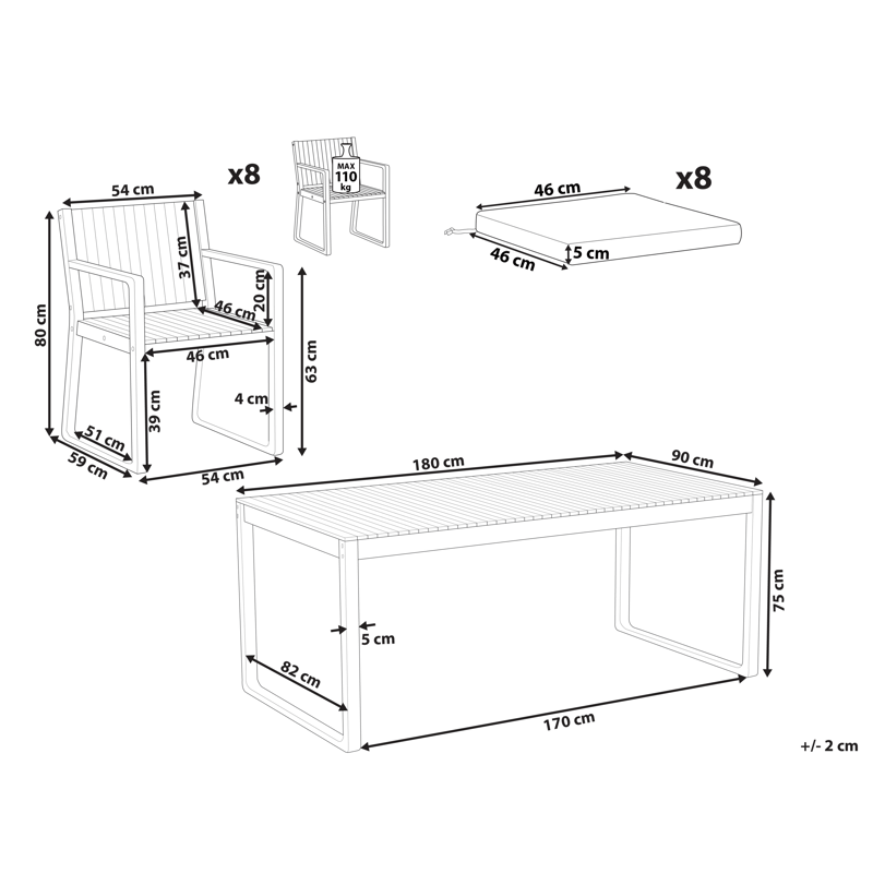 Ruokailuryhmä ulos 8-istuttava Sassari Premium pehmusteilla akaasiapuu - Ruskea/Punainen - Puutarhakalusteet - Ulkoryhmä - Ruokailuryhmät ulos