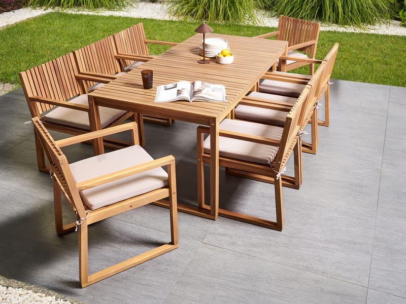Ruokailuryhmä ulos 8-istuttava Sassari Premium pehmusteilla akaasiapuu - Ruskea/Beige - Puutarhakalusteet - Ulkoryhmä - Ruokailuryhmät ulos