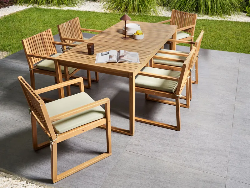 Ruokailuryhmä ulos 8-istuttava Sassari Premium pehmusteilla akaasiapuu - Ruskea/Vihreä - Puutarhakalusteet - Ulkoryhmä - Ruokailuryhmät ulos