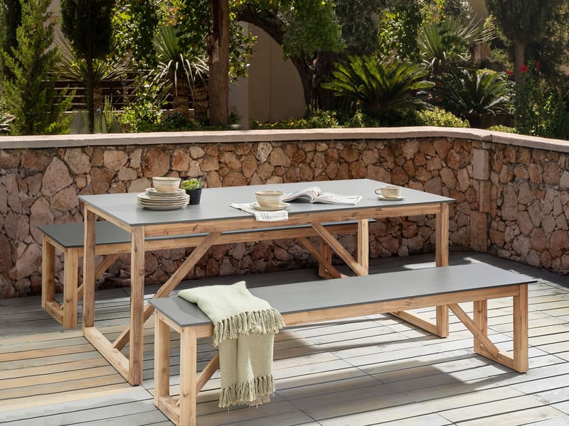 Ruokailuryhmä ulos penkeillä Notteri Betoni - harmaa/ruskea - Puutarhakalusteet - Ulkoryhmä - Ruokailuryhmät ulos