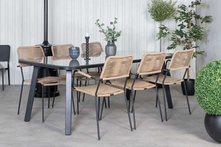 Ruokailuryhmä Paola 200 cm 6 Lindos tuolia Musta/Luonnonväri - Venture Home - Ruokailuryhmät ulos