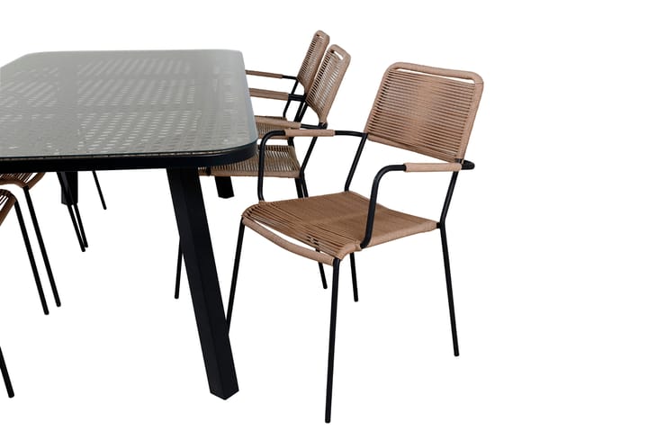 Ruokailuryhmä Paola 200 cm 6 Lindos tuolia Musta/Luonnonväri - Venture Home - Ruokailuryhmät ulos