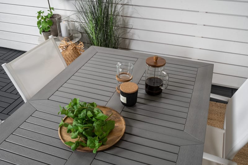 Ruokaryhmä Albany 150-210 cm Suorakulmainen 4 Santorini-tuolilla - Harmaa - Puutarhakalusteet - Ulkoryhmä - Ruokailuryhmät ulos