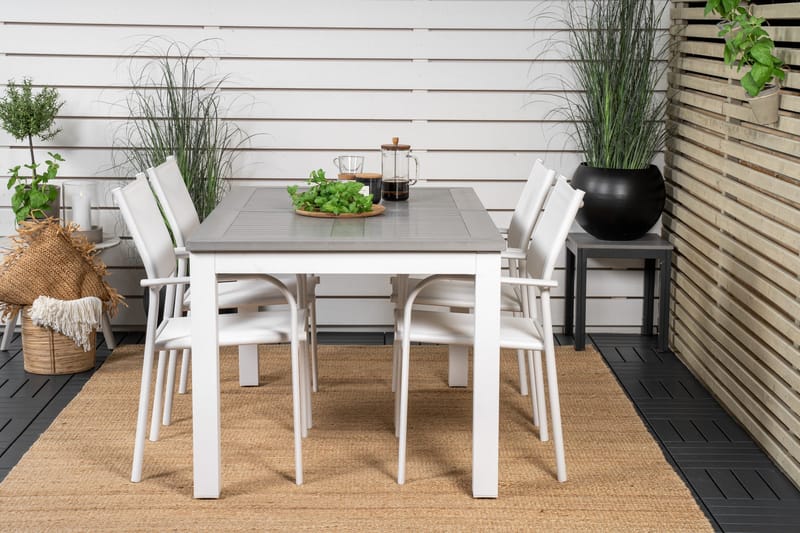 Ruokaryhmä Albany 150-210 cm Suorakulmainen 4 Santorini-tuolilla - Harmaa - Puutarhakalusteet - Ulkoryhmä - Ruokailuryhmät ulos