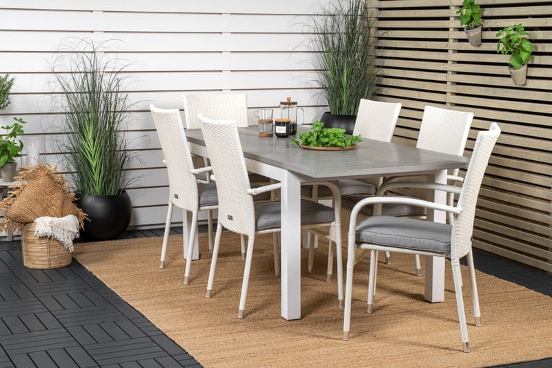 Ruokaryhmä Albany 150-210 cm Suorakulmainen 6 Anna-tuolilla - Harmaa - Puutarhakalusteet - Ulkoryhmä - Ruokailuryhmät ulos