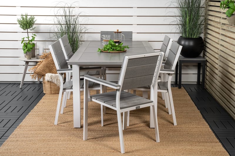 Ruokaryhmä Albany 150-210 cm Suorakulmainen 6 Levels-tuolilla - Harmaa - Puutarhakalusteet - Ulkoryhmä - Ruokailuryhmät ulos