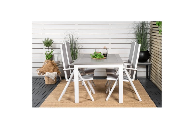 Ruokaryhmä Albany Suorakulmainen 125/210x90 cm Valkoinen / Harmaa Break-tuoleilla 4 kpl - 4 kpl - Puutarhakalusteet - Ulkoryhmä - Ruokailuryhmät ulos