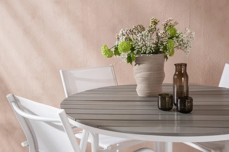 Ruokaryhmä Break 120 cm Pyöreä 4 Santorini-tuolilla - Harmaa - Puutarhakalusteet - Ulkoryhmä - Ruokailuryhmät ulos