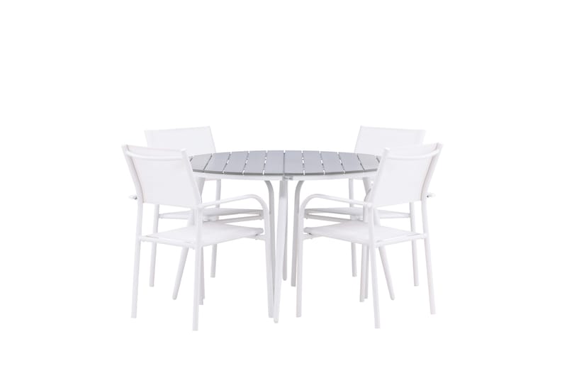 Ruokaryhmä Break 120 cm Pyöreä 4 Santorini-tuolilla - Harmaa - Puutarhakalusteet - Ulkoryhmä - Ruokailuryhmät ulos
