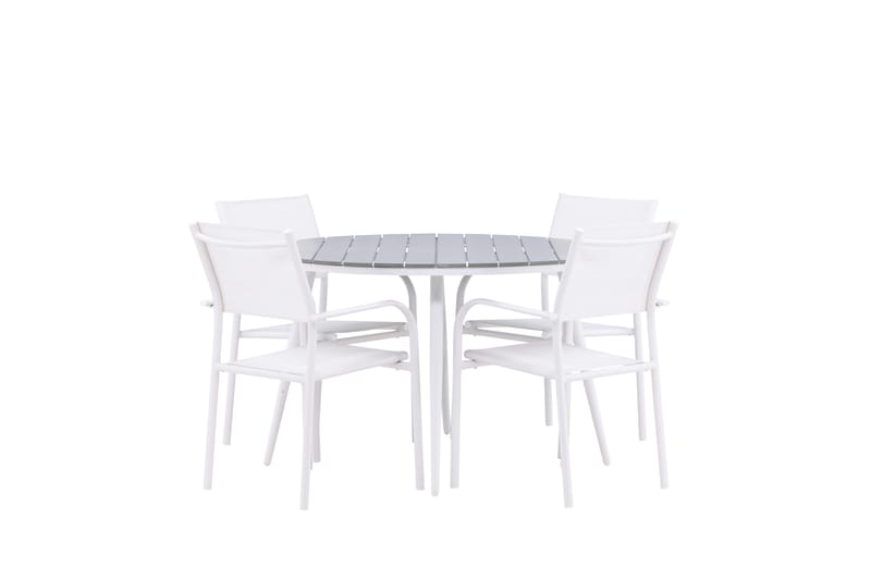 Ruokaryhmä Break 120 cm Pyöreä 4 Santorini-tuolilla - Harmaa - Puutarhakalusteet - Ulkoryhmä - Ruokailuryhmät ulos