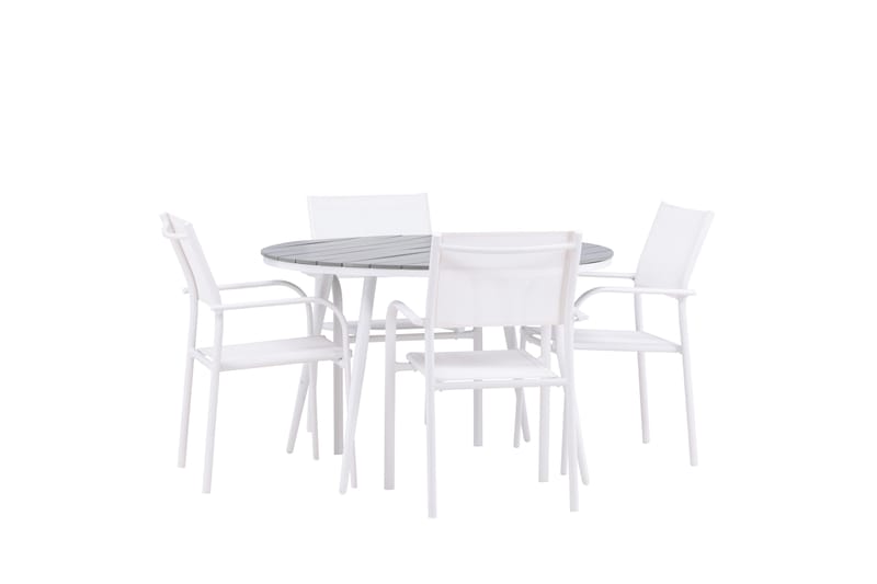 Ruokaryhmä Break 120 cm Pyöreä 4 Santorini-tuolilla - Harmaa - Puutarhakalusteet - Ulkoryhmä - Ruokailuryhmät ulos