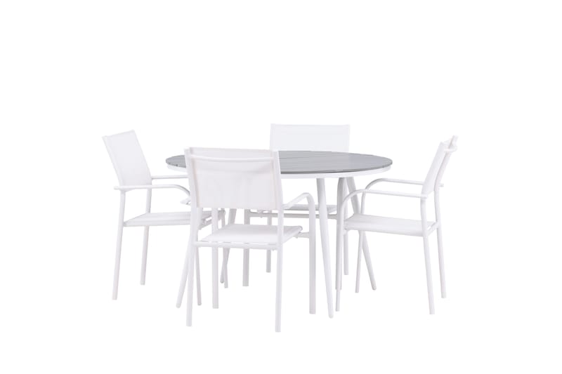Ruokaryhmä Break 120 cm Pyöreä 4 Santorini-tuolilla - Harmaa - Puutarhakalusteet - Ulkoryhmä - Ruokailuryhmät ulos