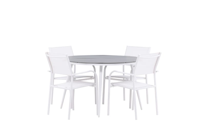 Ruokaryhmä Break 120 cm Pyöreä 4 Santorini-tuolilla - Harmaa - Puutarhakalusteet - Ulkoryhmä - Ruokailuryhmät ulos