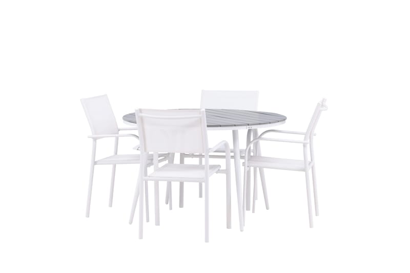 Ruokaryhmä Break 120 cm Pyöreä 4 Santorini-tuolilla - Harmaa - Puutarhakalusteet - Ulkoryhmä - Ruokailuryhmät ulos