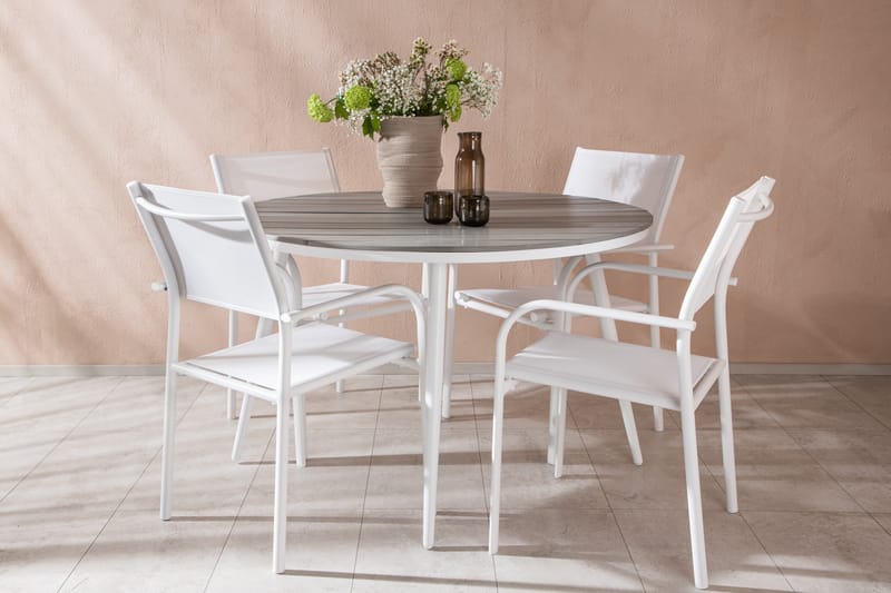 Ruokaryhmä Break 120 cm Pyöreä 4 Santorini-tuolilla - Harmaa - Puutarhakalusteet - Ulkoryhmä - Ruokailuryhmät ulos