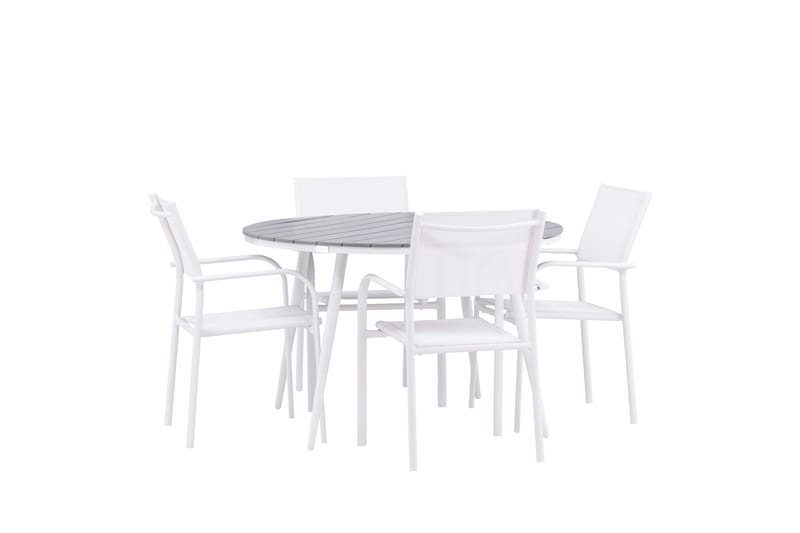Ruokaryhmä Break 120 cm Pyöreä 4 Santorini-tuolilla - Harmaa - Puutarhakalusteet - Ulkoryhmä - Ruokailuryhmät ulos