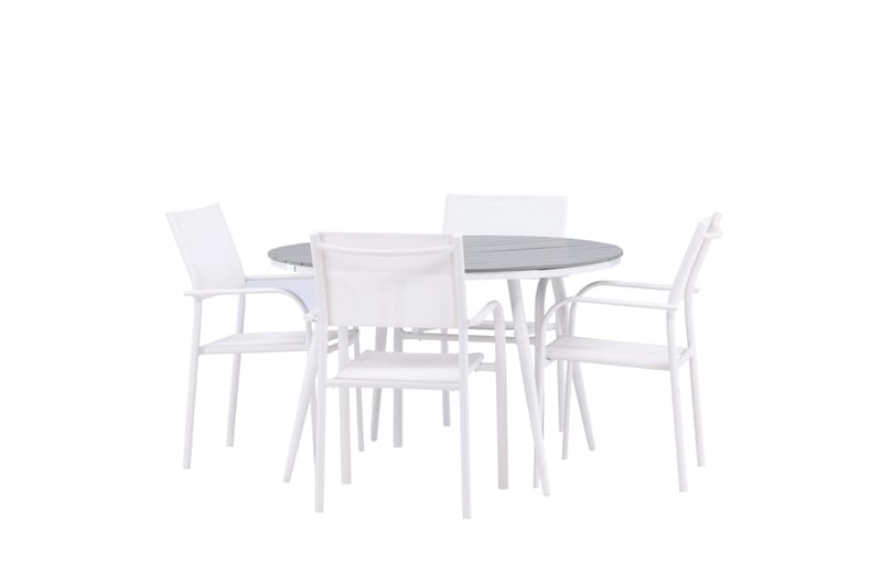 Ruokaryhmä Break 120 cm Pyöreä 4 Santorini-tuolilla - Harmaa - Puutarhakalusteet - Ulkoryhmä - Ruokailuryhmät ulos